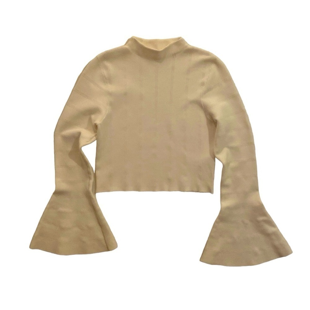 Keepsake the Label Twee Cropped Bell-sleeved Cream Sweater, Size Large
